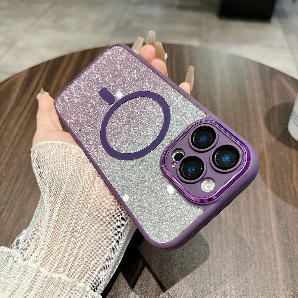 Applicable To IPhone 17 Gold Shield Flash Powder Magnetic Suction Phone Case Apple 16proMax Full Inclusive Anti Fall 15 Protective Case 14