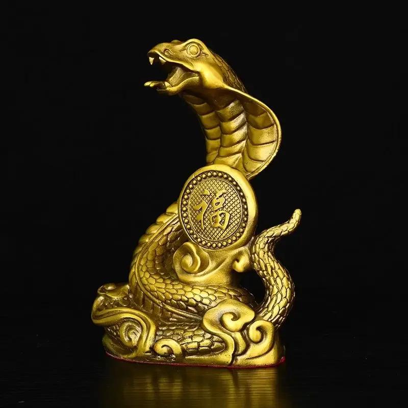 Feng Shui Copper Brass Snake Ornaments, Golden Pythons Living Room Decor Handicrafts Ornaments