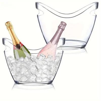 Transparent Acrylic Ice Bucket Large Square Cooler With Dual Handles For Champagne, Beer & Party Beverage Display