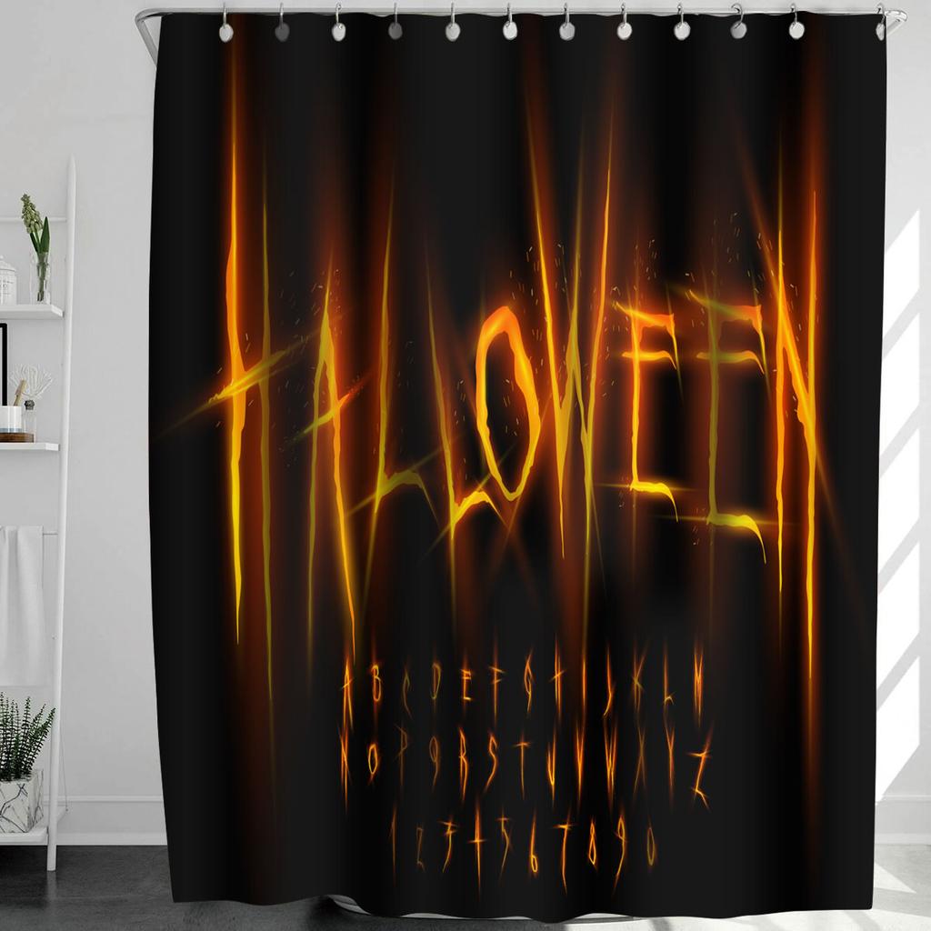 Horrific Shower Curtains Halloween 3D Print Fabric Pastel Waterproof Bathroom Curtain Pumpkin Bat Print Home Decor with Hooks