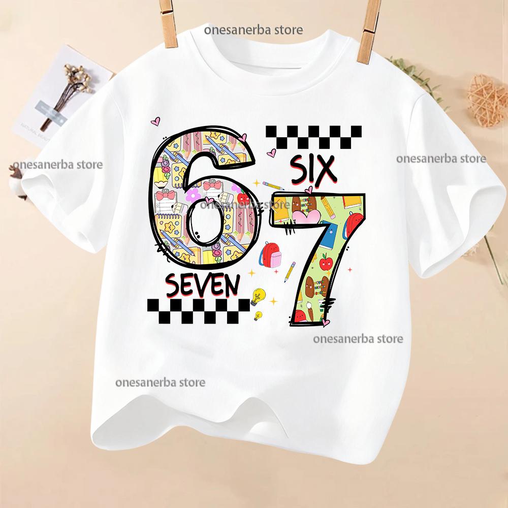 Summer Short Sleeve 67 Six Seven Kid T-Shirt Funny Round Neck Cute Tee Boy Girl Tops Casual Fashion Polyester Children's T-Shirt