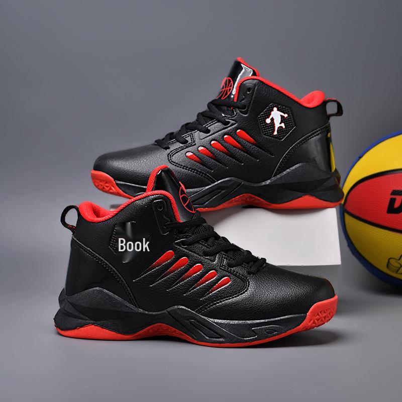 Spring Leather Basketball Shoes for Kids - Non-slip, Wear-resistant, Breathable Sports Footwear for Medium and Large Children.