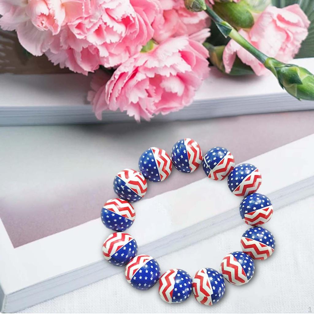 Armband zum 4. Juli Perlenarmband Erwachsene Trendschmuck Armreif Holzperle Unabhängigkeit