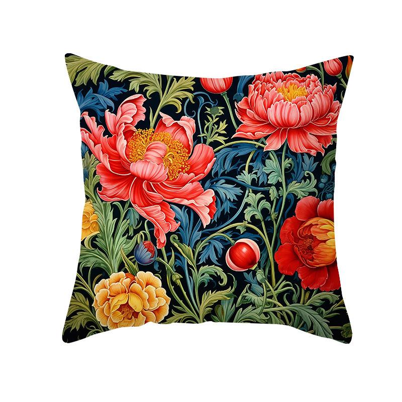 

Retro Floral Pillowcase Peach Skin Printed Pillowcase Living Room Sofa Decoration Pillow Cushion Retro Style Wall 45*45cm