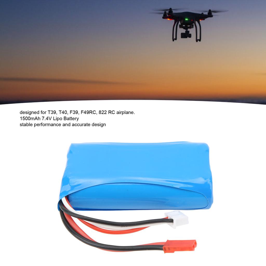RC Lipo Battery 15C 7.4V Safe Stable Female JST Plug High Conversion Rate 1500mAh Lipo Battery for RC Airplane