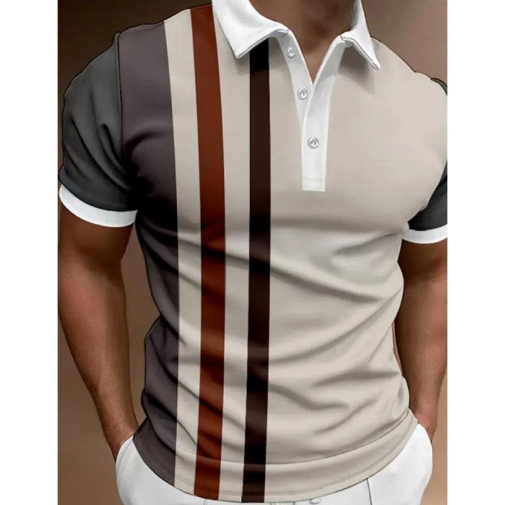 Men's Button Polo Shirt, Collar Short Sleeved Shirt, Button Striped Collar Casual Sportswear, Trendy T-shirt