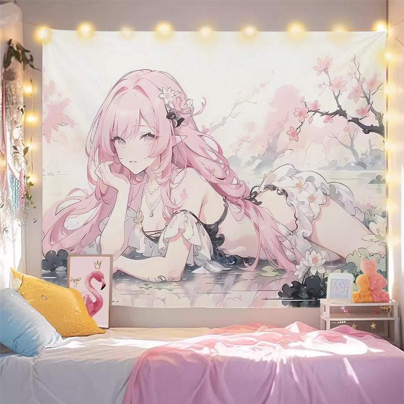Honkai Impact Elysia Wedding Wall Tapestry Pink Anime Manga Home Decor Retro Style Soft Durable Cozy Aesthetic Gift Cute