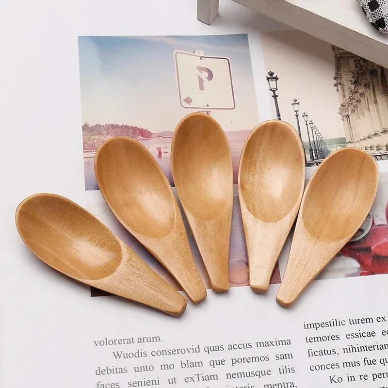 5Pcs Wood Mini Tea Spoon Condiment Scoop Flatware Coffee Tea Small Coffee Spoon Kitchen Gadgets 7X2.5cm