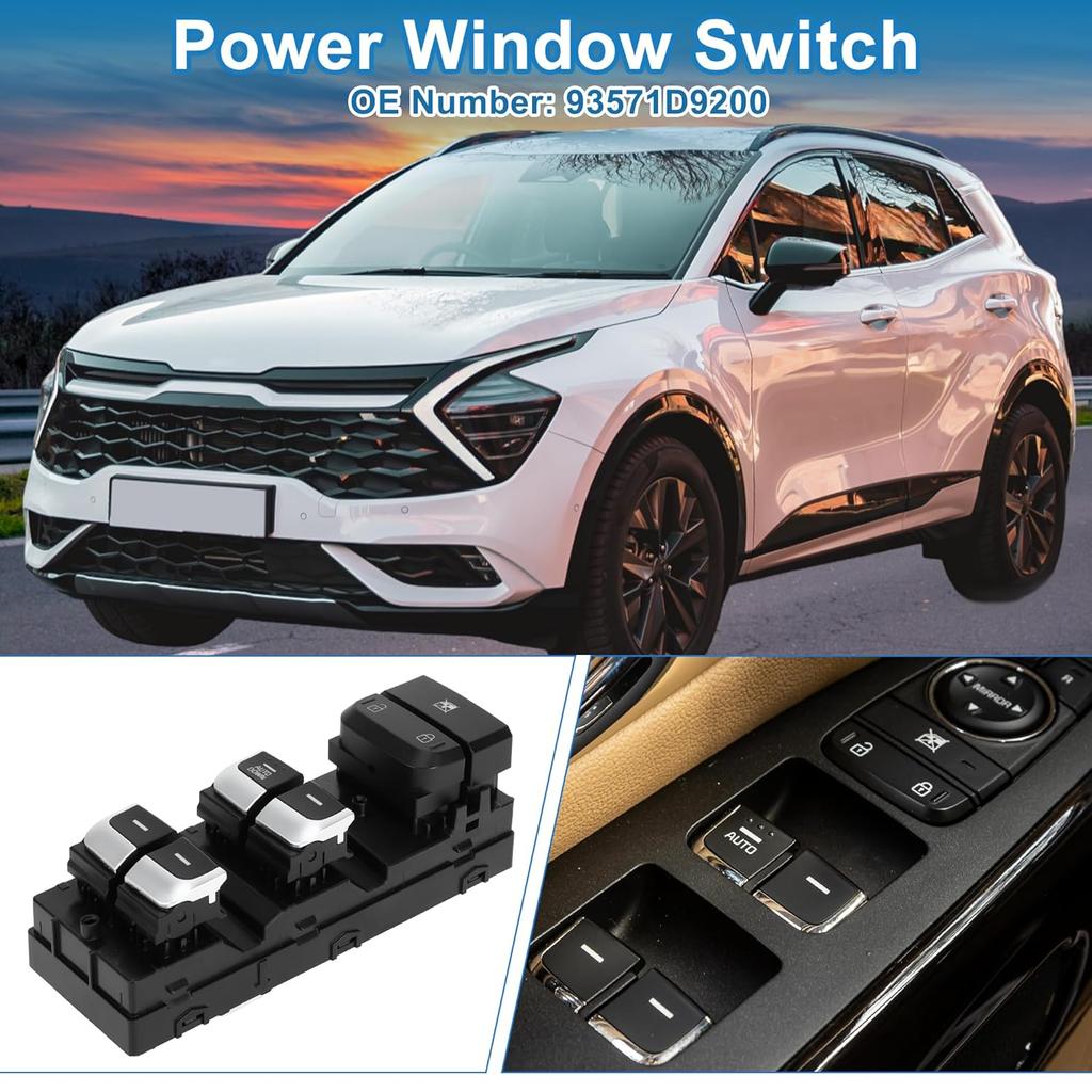 Car Power Window Switch No.93571D9200 Front Left Driver Side Window Control Switch for Kia Sportage 2017-2022 Black
