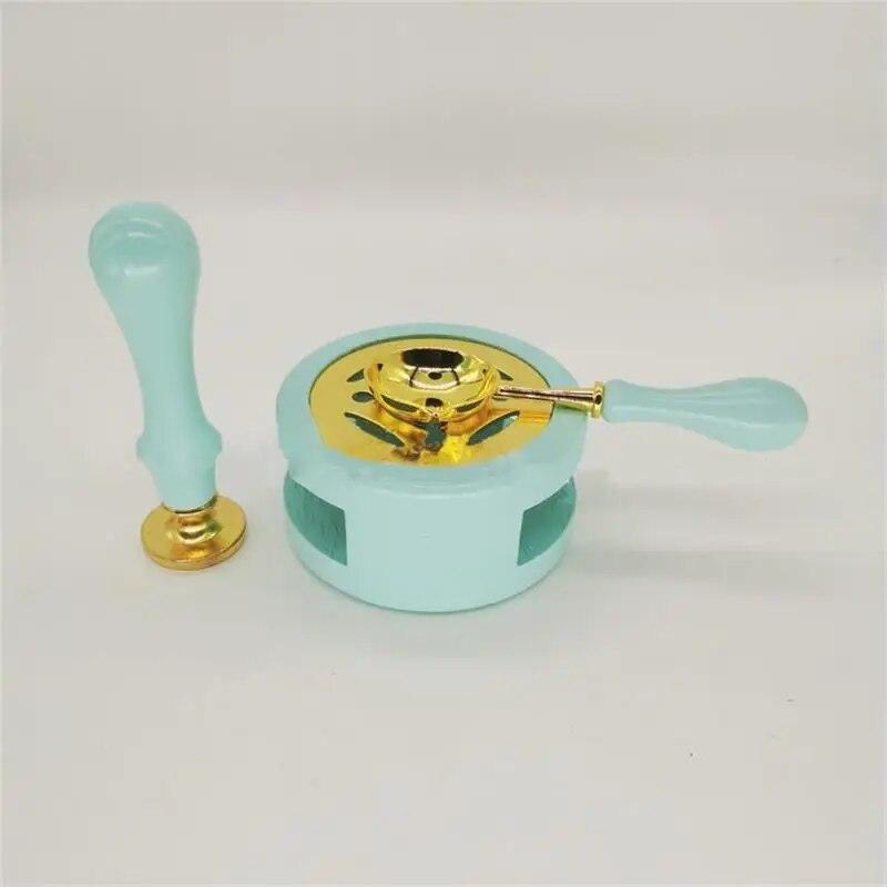 1set Lacquer Seal Furnace With Spoon Hollowed Out Circle Metal Sheet Wood For Stamping Lacquer Wax Melting Tool