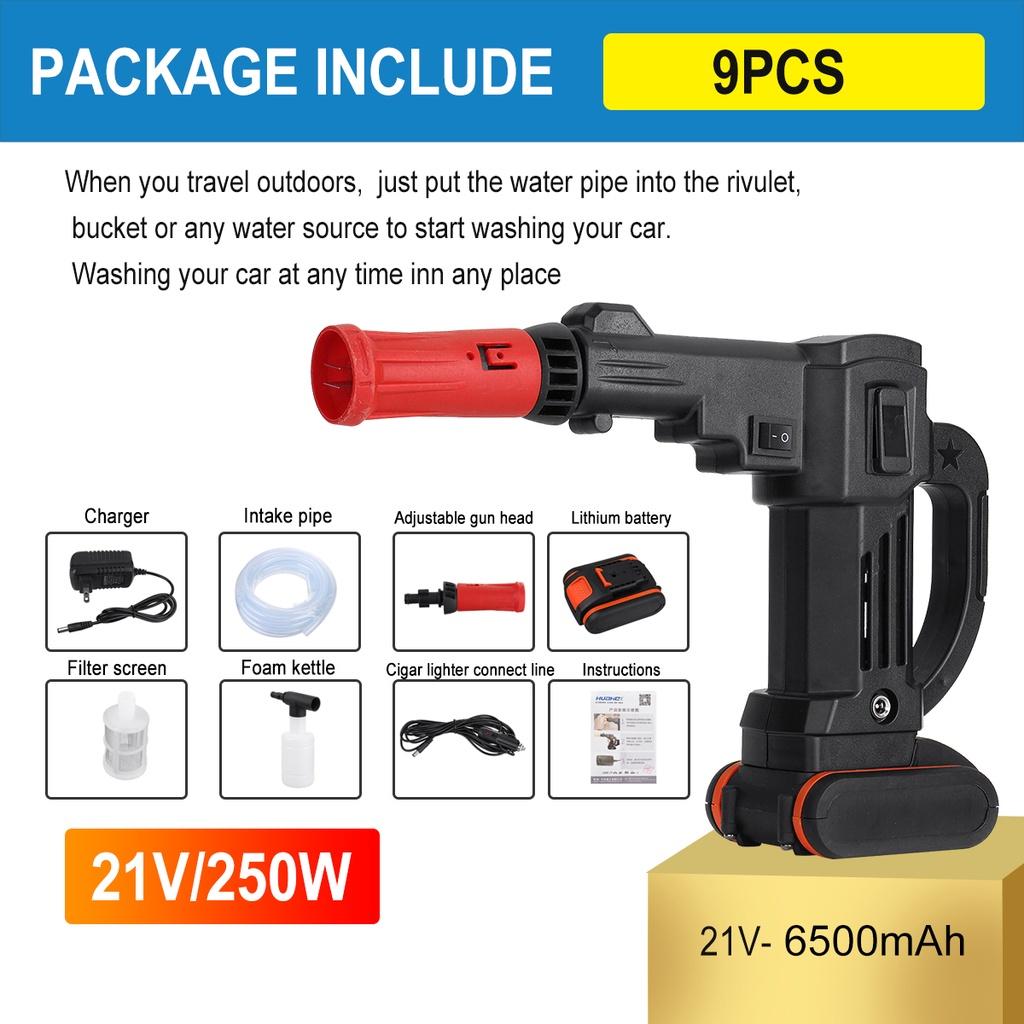 250W 6500mAh High Power Washing Machine ABS Wireless Lithium Battery Car Washer High-pressure Black 21V
