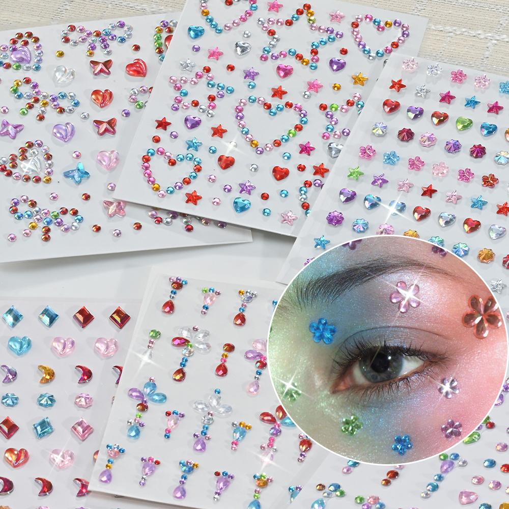 4pcs Assorted Colored Face Gem and Body Jewelry Rhinestone Stickers