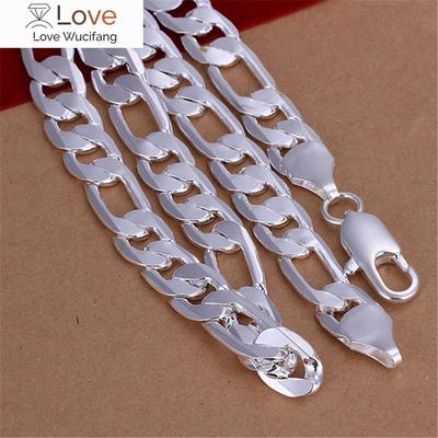 Collier de haute qualité en argent 925 estampillé de 12 mm pour hommes et femmes de 18 à 30 pouces, breloques, bijoux de créateur de fête à la mode