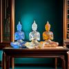 Mini průhledná soška Buddhy Zen gesto Čirý thajský Buddha Pryskyřičná figurka Socha Dekorace Feng Shui pro domácnost a kancelář
