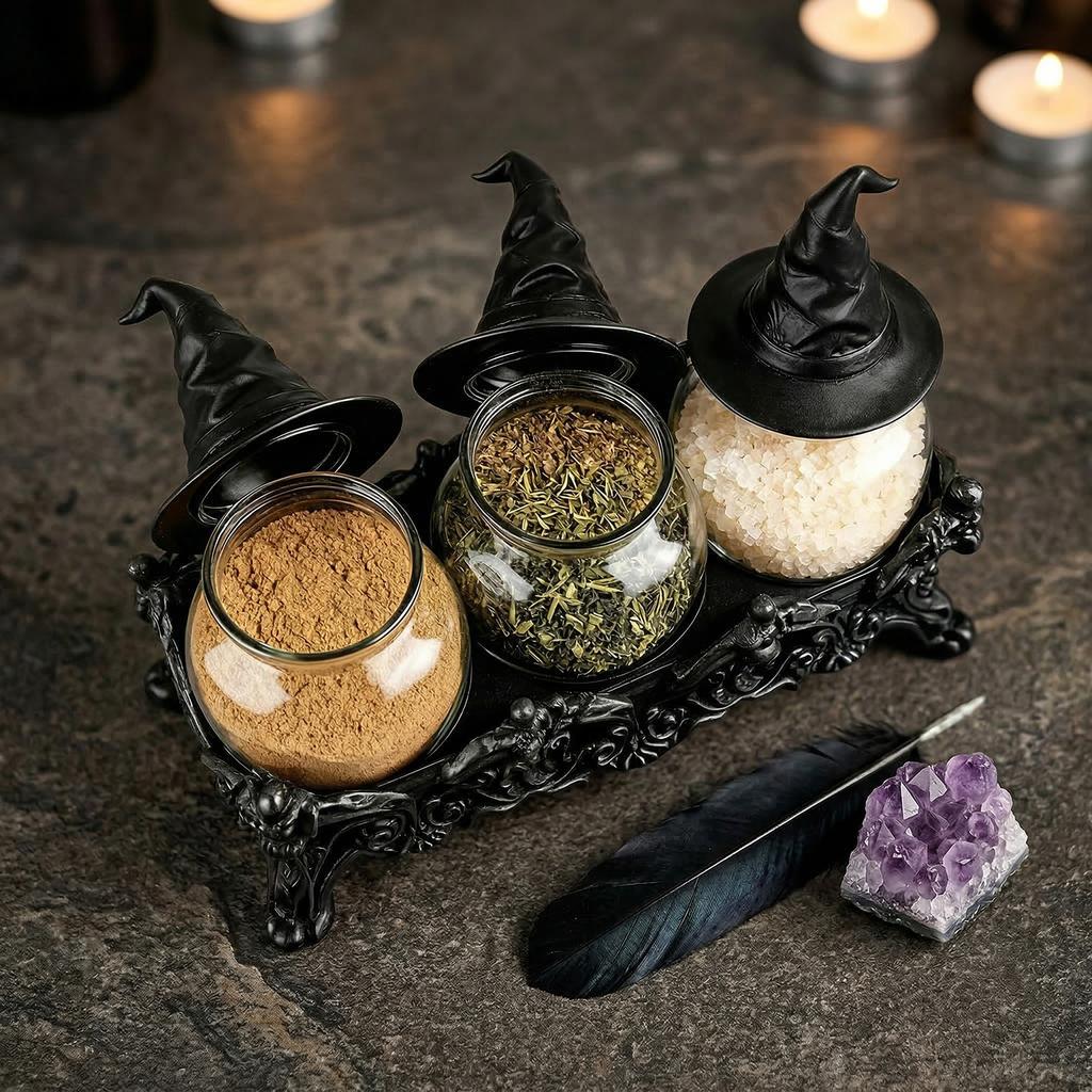Gothic Food Storage Containers with Witchy Hat Lids Witchcore Kitchen Decor Seasoning Box for Tea Coffee Nuts Or Sugar