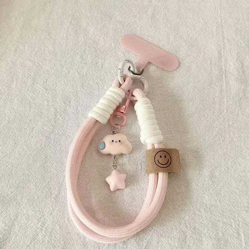 Cute Korean INS Style Mobile Phone Lanyard Short Wrist Strap Clouds Star Charm Keychain Lanyard Universal Phone Case Lanyard