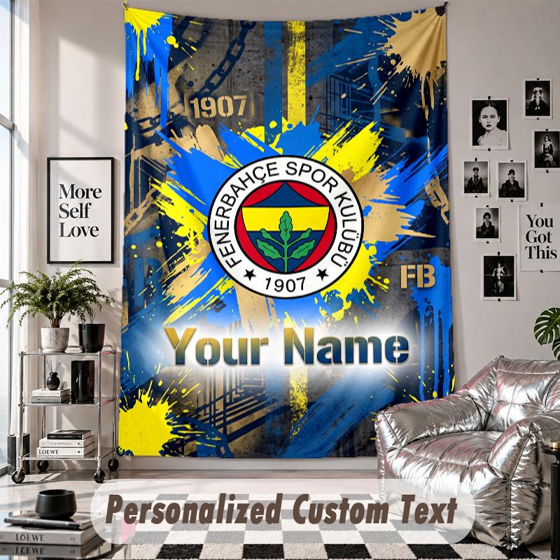 Custom Tapestry Wall Hanging, Fenerbahçe FC Personalized Name Text Home Wall Decor