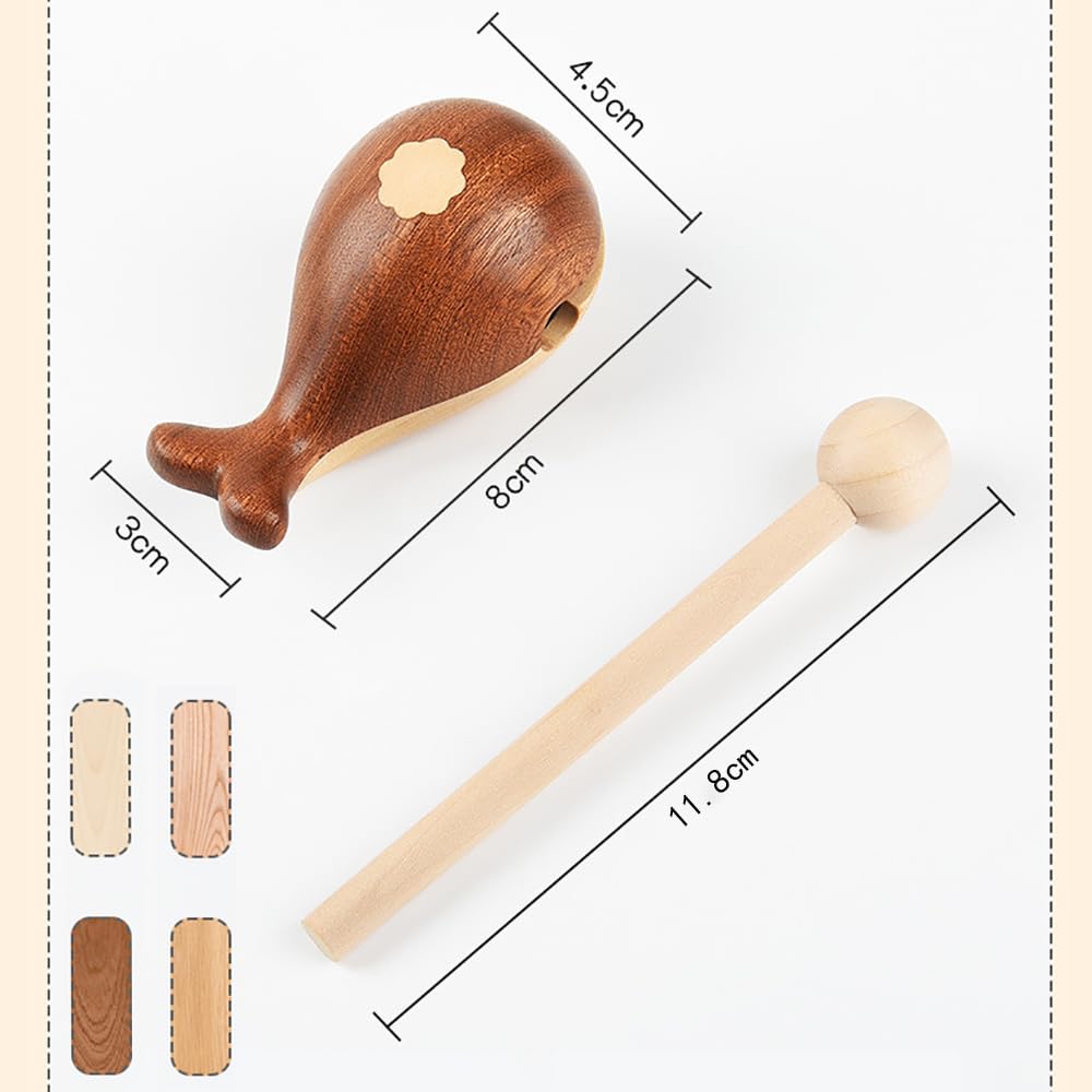 Wooden Mokugyo Buddhist Altar Accessory, Ebony and Maple, Mini Mokugyo, Percussion Instrument for Buddhist Altars, Includes Drumsticks (Whale Design)