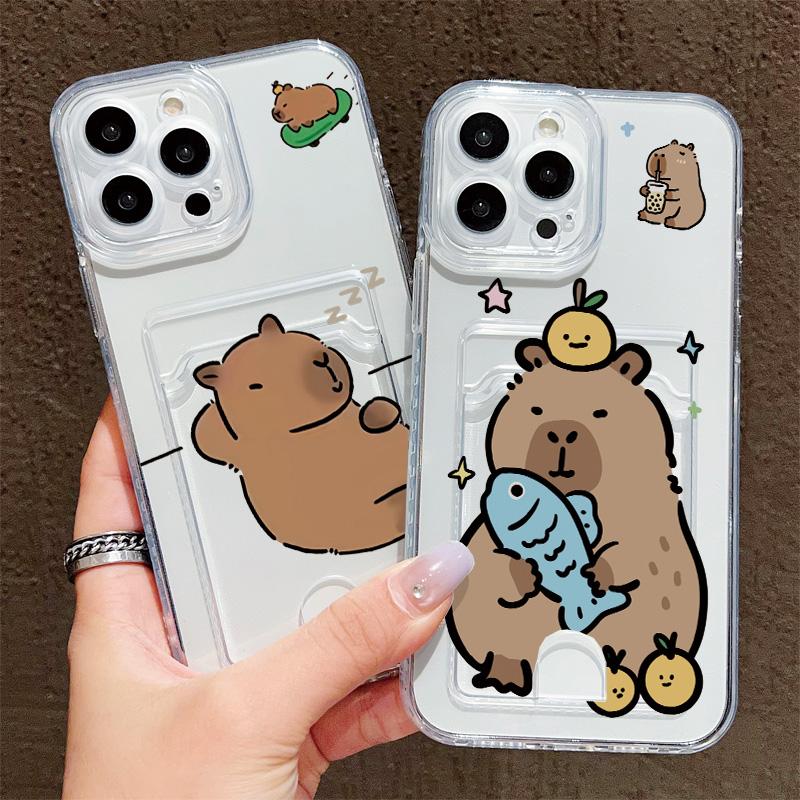 Card Slot Holder Silicone Wallet Pocket Case For Realme C55 C65 Oppo A60 A3 Pro Samsung A16 A26 A36 A56 iPhone 17 16 14 13 Cover Clear Phone Bumper