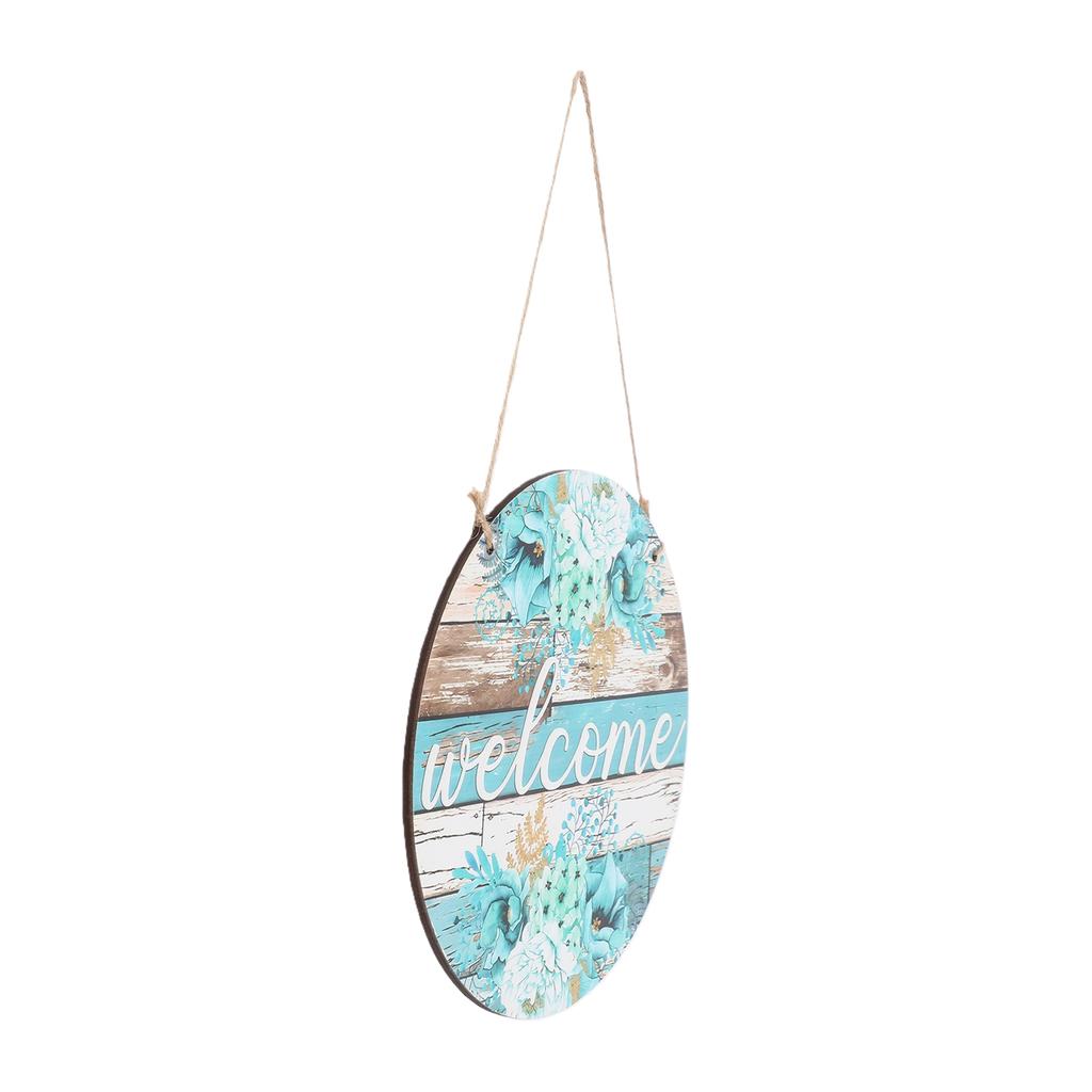 Front Door Sign Rustic Retro Style Water Proof Wood Hanging Round Welcome Sign for Outdoor Fence Decor Flower Pattern