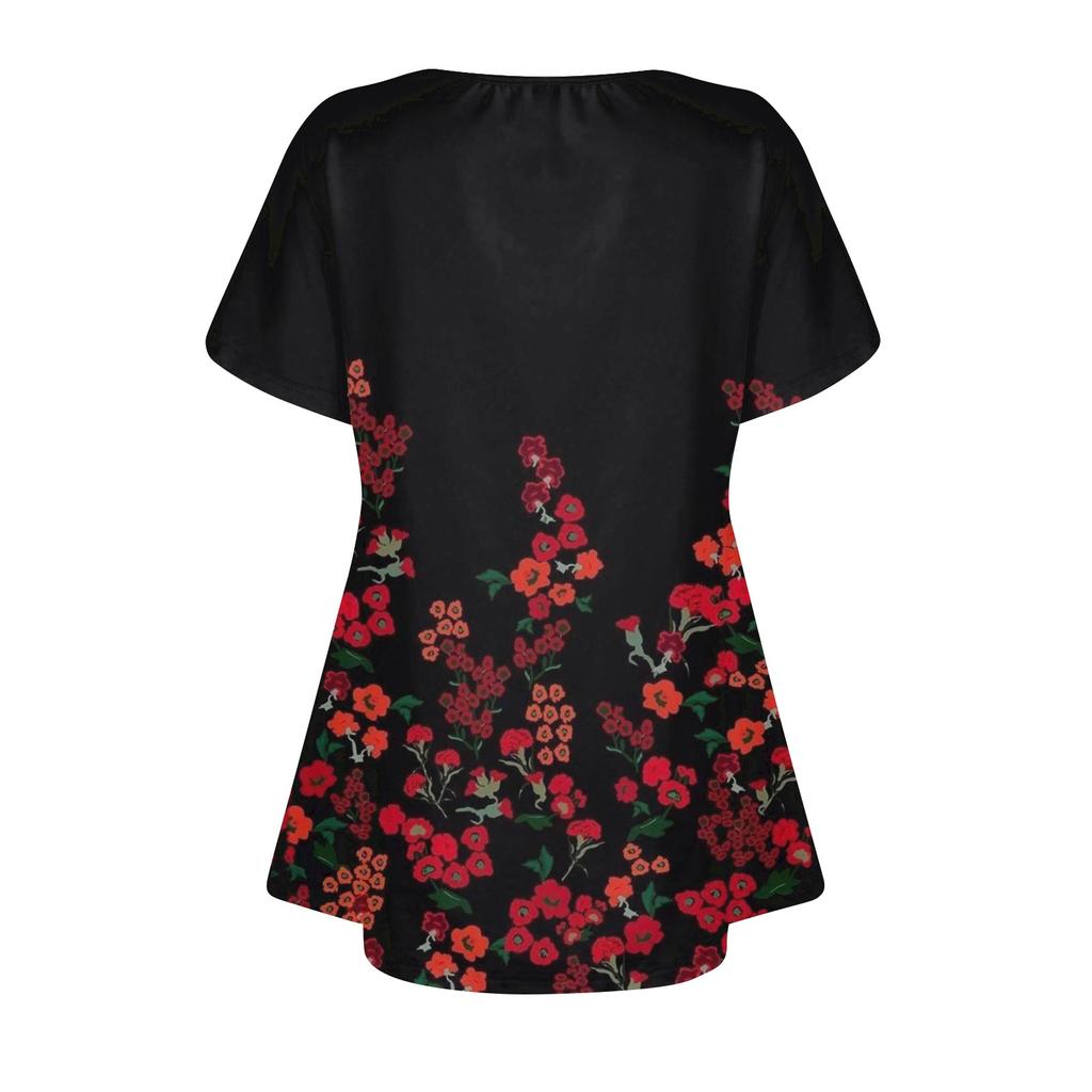 Ladies Round Neck Printed Short Sleeve Top Loose Casual Short Sleeved Plus Size Tops