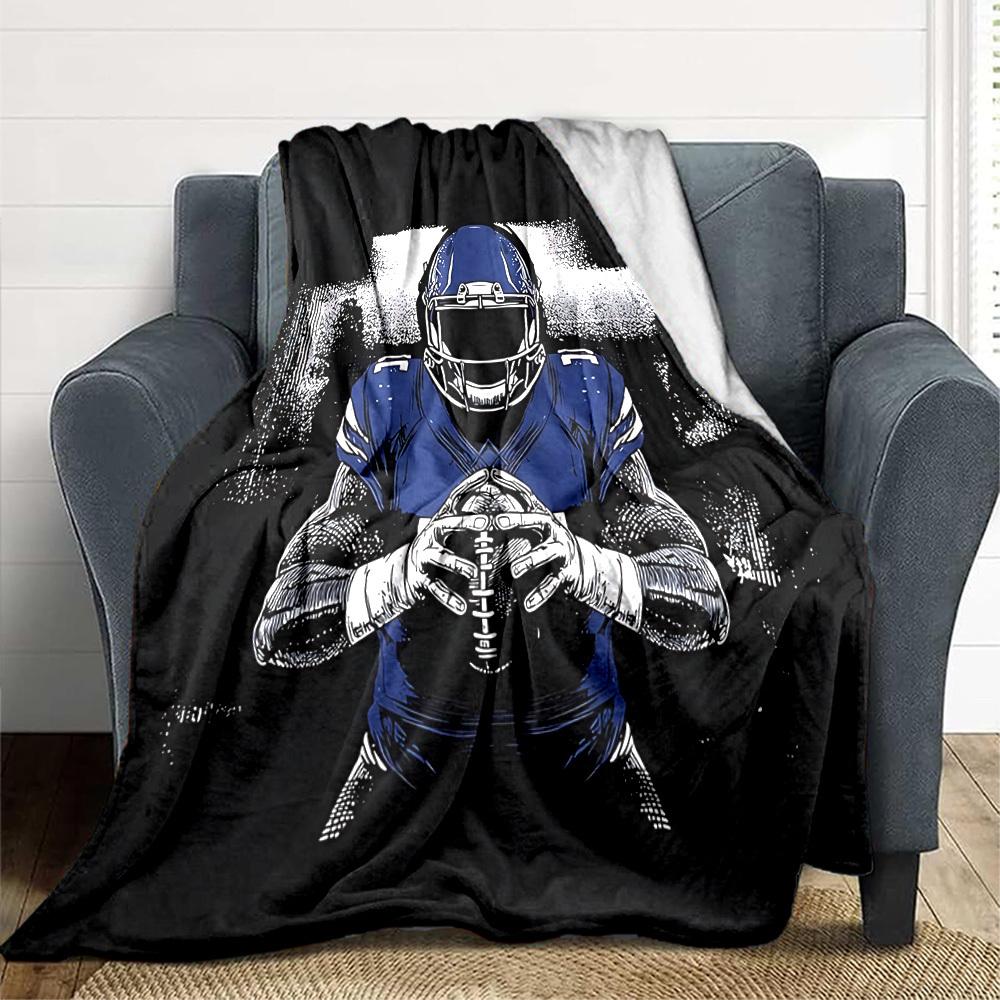 1 Stück Blaue Rugby-Spieler-Decke, Leichte Flanell-Kuscheldecke für Sofa, Bett, Reisen, Camping, Wohnzimmer, Büro, Couch, Stuhl und Bett