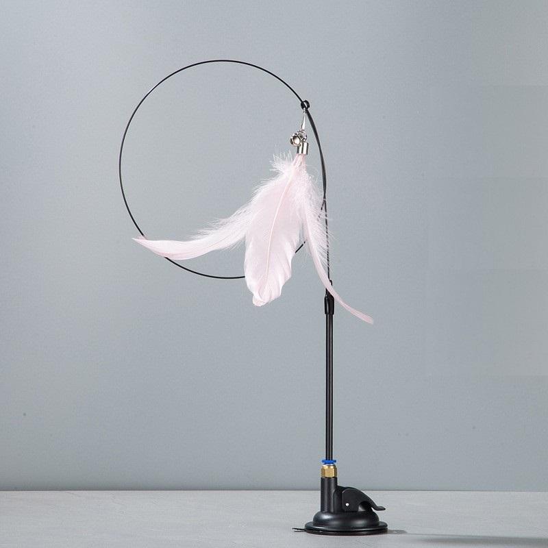 Cat Fishing Rod Indoor Cat Toy Upgraded Epoxy Sucker Steel Wire Long Rod Feather Teasing Stick Cat Self Hi 80CM