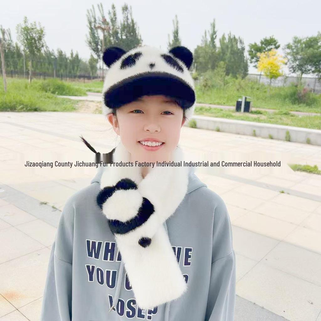 Cozy Panda-Style Faux Mink Fur Hat with Ear Protection and Scarf for Autumn/Winter
