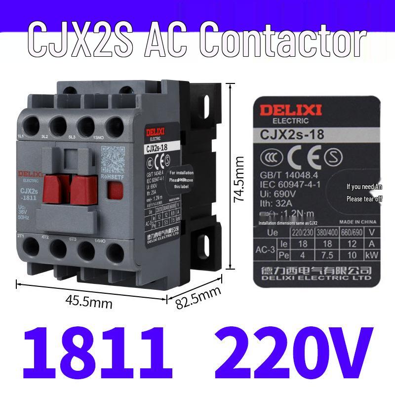 DELIXI CJX2S AC Contactor 1810 1801 1811 - Voltages: 220V, 380V, 110V, 36V, 24V.