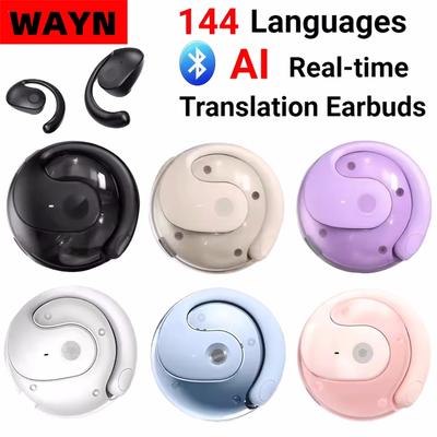 Wireless BT AI Real-time Language Translation Earphones 144 Languages Ear Hanging Headphone Translator for Travel Business