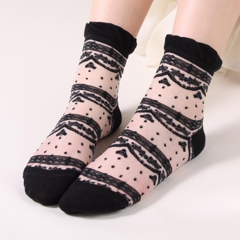 Women's Summer Thin Fashion Cool Transparent Hollow Out Flower Crystal Stockings