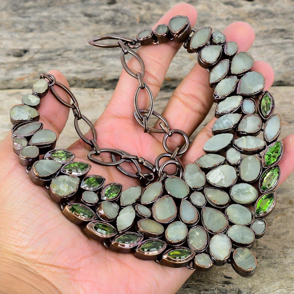 Aquamarine Rough Necklace Electroformed Copper Necklace Gemstone Adjustable Chain Necklace Peridot Necklace Handmade Jewelry Engagement Gift