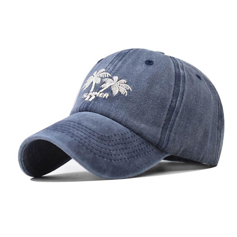 Cotton Coconut Tree Baseball Cap Washed Cartoon Embroidered Baseball Cap Foreign Trade European and American Washed Cap