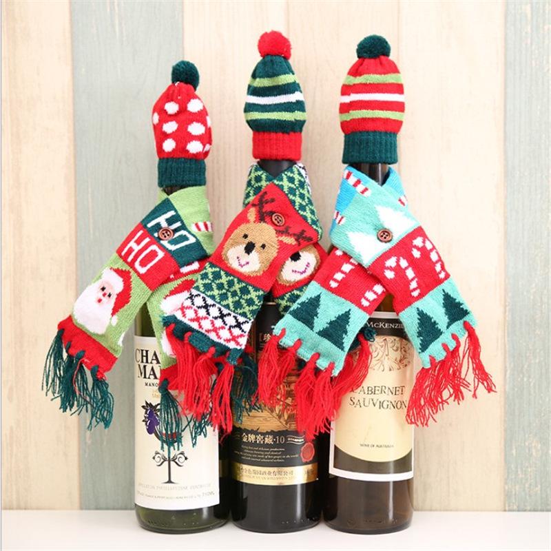 Christmas Wine Bottle Decoration, Christmas Scarf Hat Set, Christmas Wine Bottle Cover