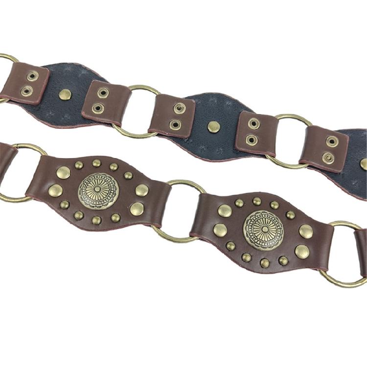 Adult Waist Belt with Carved Rivets PU Leather Belt for Fashion Enthusiasts