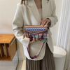 Chinese Art Canvas Envelope Purse With Tassels And Zipper Closure For Casual Use