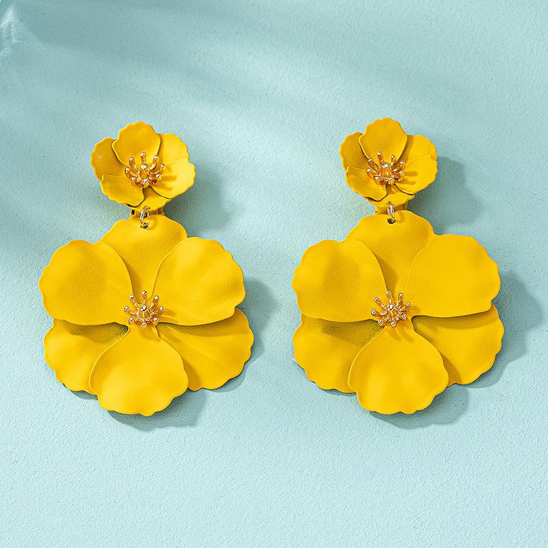 

Exaggerated Mulitiple Color Big Flower Pendant Earrings Metal Fuchsia Flower Dangle Earrings Fashion Jewelry Summer Holiday