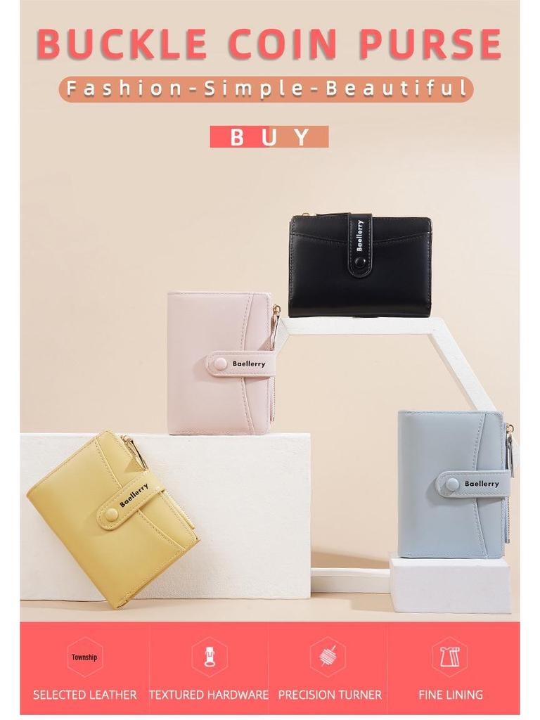 Billetera Corta Bifold para Mujer Color Macaron con Monedero con Cremallera - Gran Capacidad