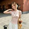 Fashion Versatile Pure Desire Sweet and Spicy Lamb Printed Love Short Sleeve Lace T-Shirt Women's Summer New Waist Top Trend