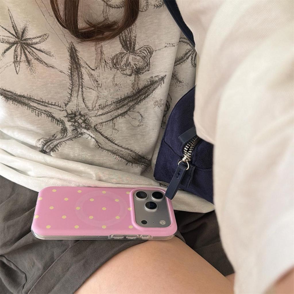 Runde Kante Magnetische Polka Dot iPhone 14/13 Hülle, Kompatibel mit Apple 17/16/15 PROMAX, Sturzsicheres Design.
