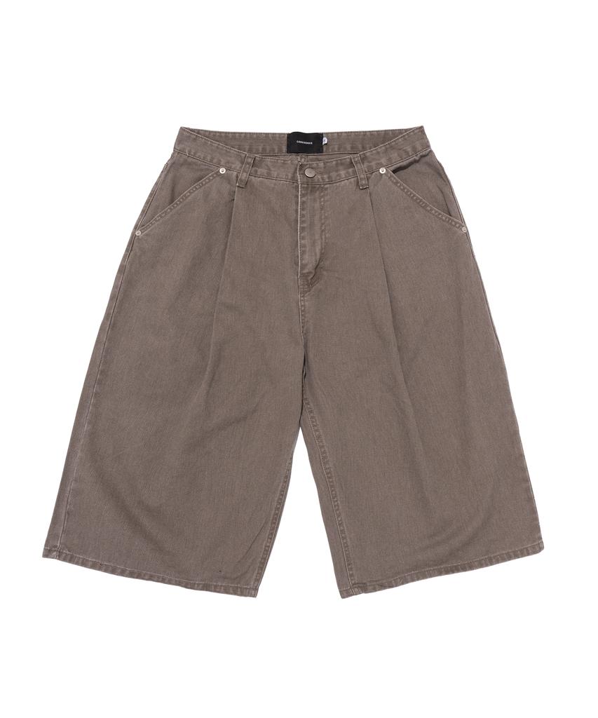 CARGOBROS Cotton Wide Curved Half Denim Pants (Brown)
