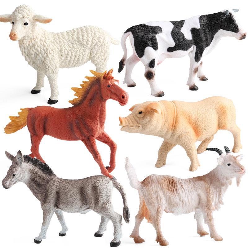 Cross-Border Animal Toy Set: Sheep, Cow, Horse, Donkey, Goat, Poultry Plastic Models