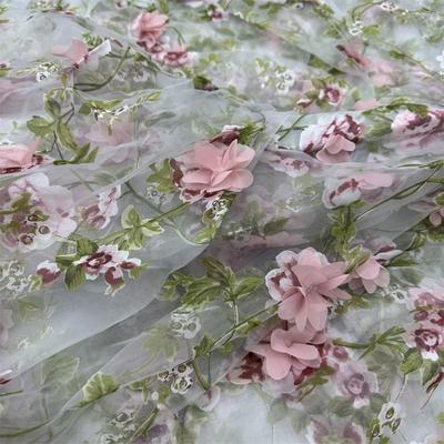 1 Yards Floral Embroidery Soft Tulle Fabric 3D Flower Mesh Lace Fabric DIY Sewing Wedding Dress Photography Background Decor