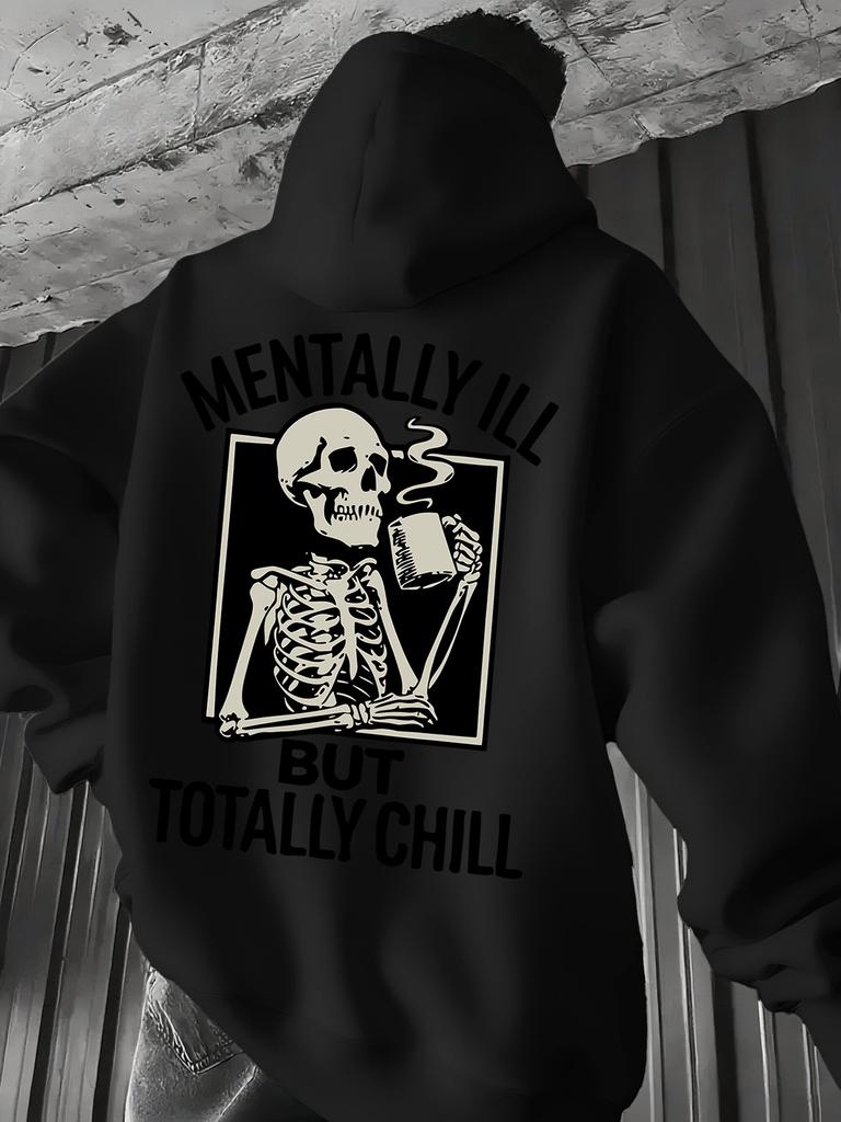Herren Kapuzenpullover mit Mode-Print Sweatshirt mit Aufdruck Kängurutasche Bedrucktes Design Lässiger Kapuzenpullover Trendiger Herren-Kapuzenpullover
