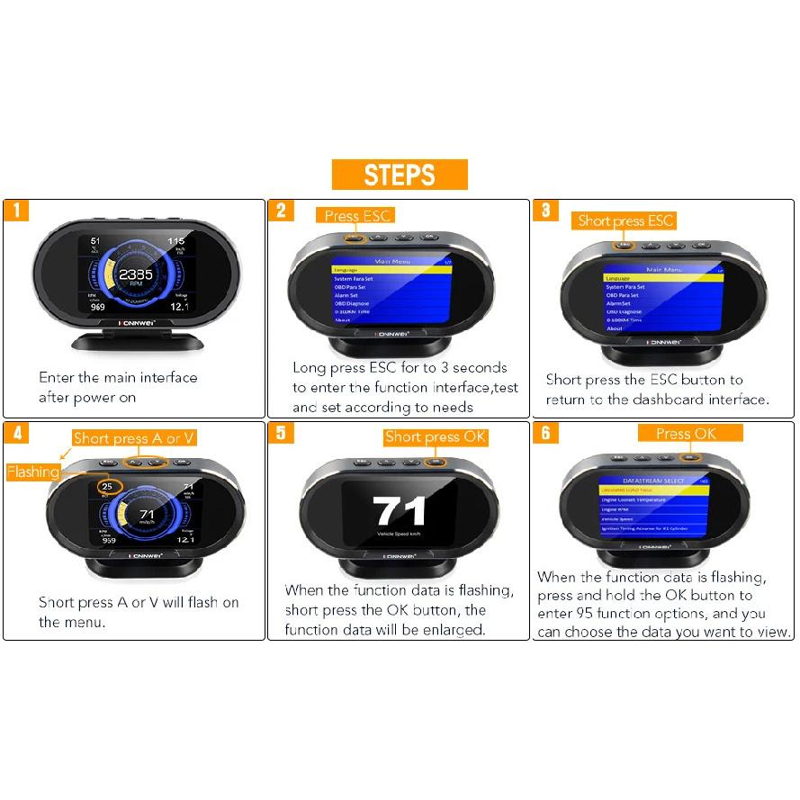 KONNWEI KW206 OBD2 Car On-Board Computer Auto Digital Computer Display OBD 2 Scanner Fuel Consumption Water Temperature Gauge