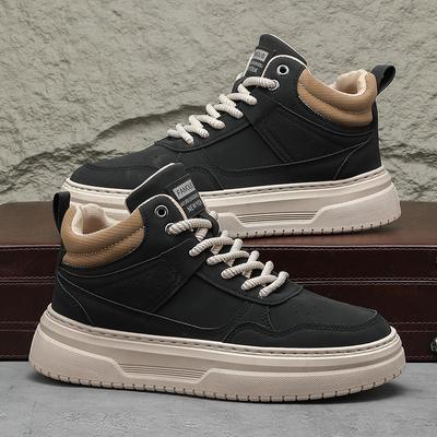 Scarpe alla Moda da Uomo Scarpe Casual in Pelle Autunnali High Tops Scarpe Piatte da Skateboard Sneaker Cool da Strada