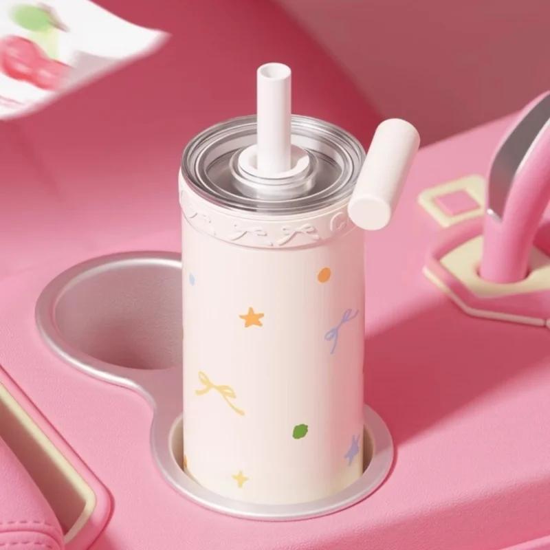 Bablov Thermos Cup Double-layer Cold Insulation Straw Cup Stainless Steel Vacuum Flask High Borosilicate Glass Liner Coffee Cup