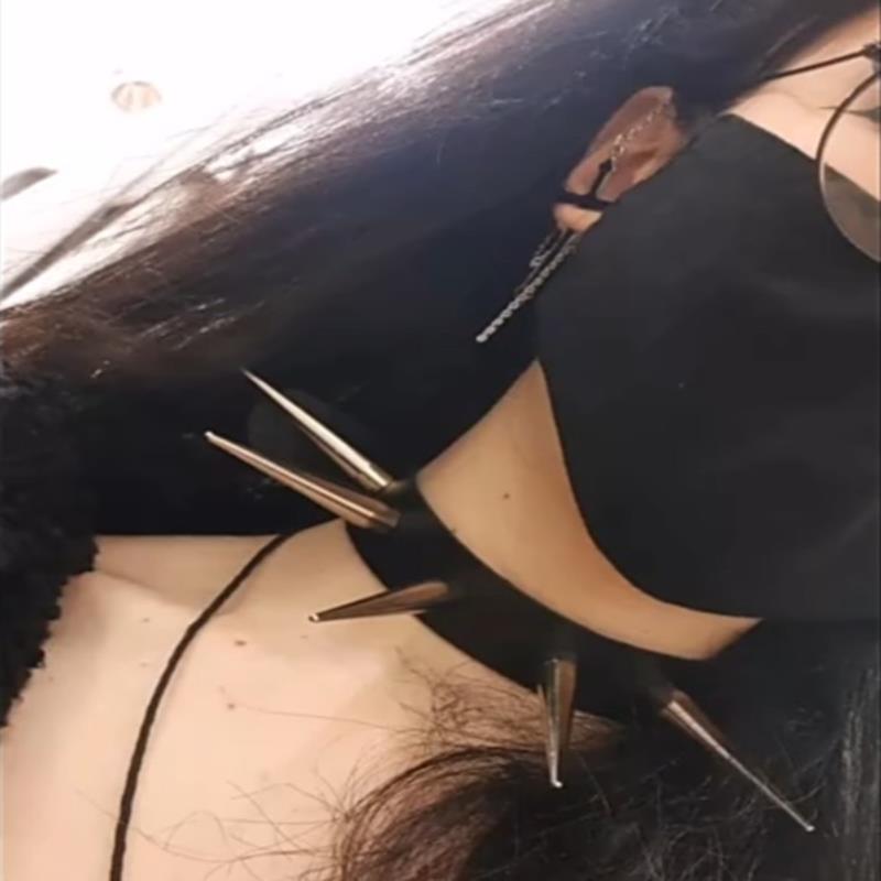 Long Spike Choker Punk Faux Leather Collar Cool Big Rivets Necklace Accessories