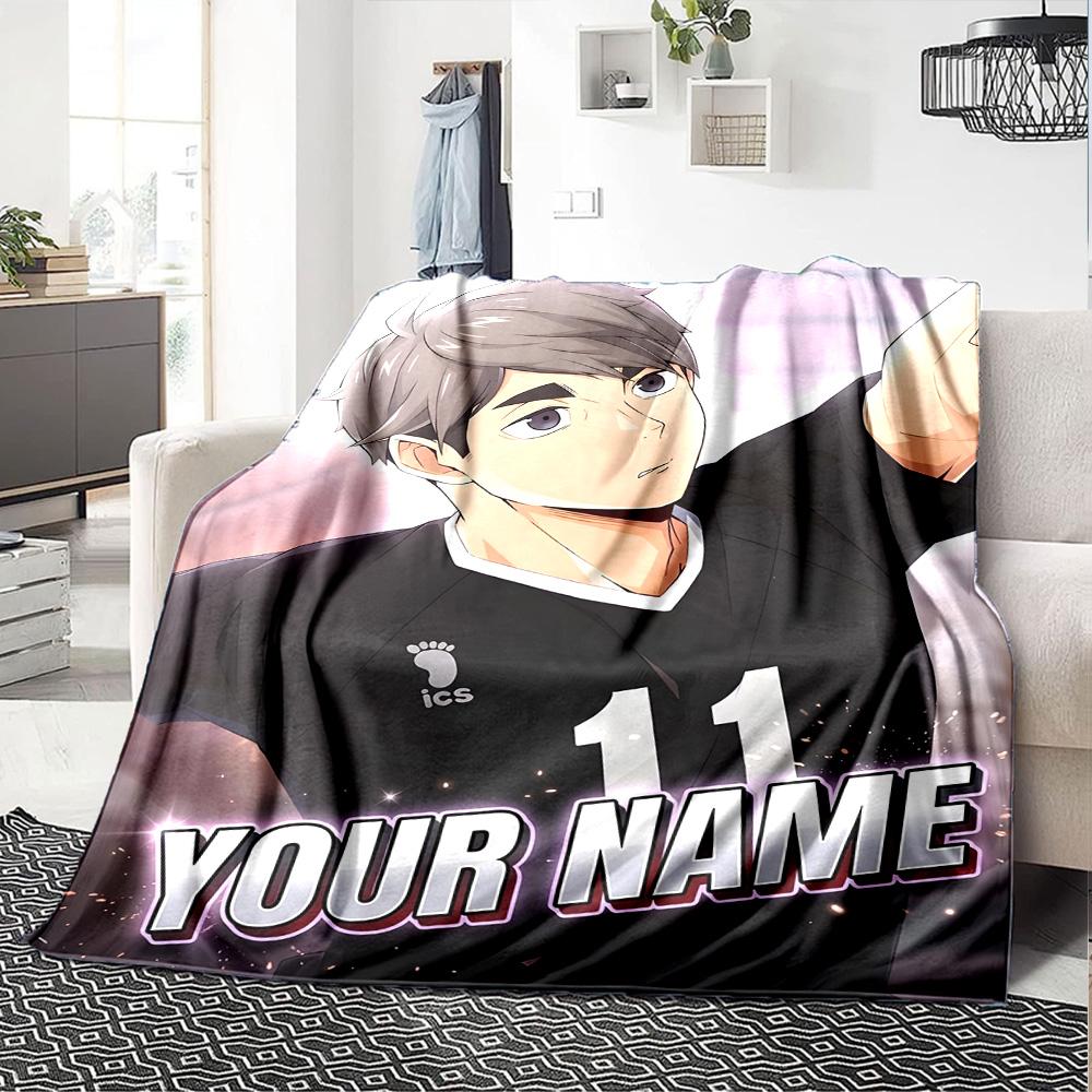 1pc Osamu Miya Blanket with Custom Name, Gift, for Men and Women, Soft Blanket, Good for Sofa Bed Couch Travel, Lightweight Flannel Blanket