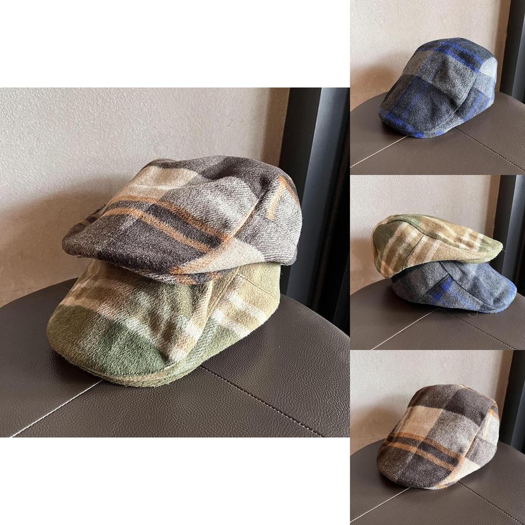 Vintage Style Plush Blend Eightsided Cap With Adjustable Size For Fall Season Fashion